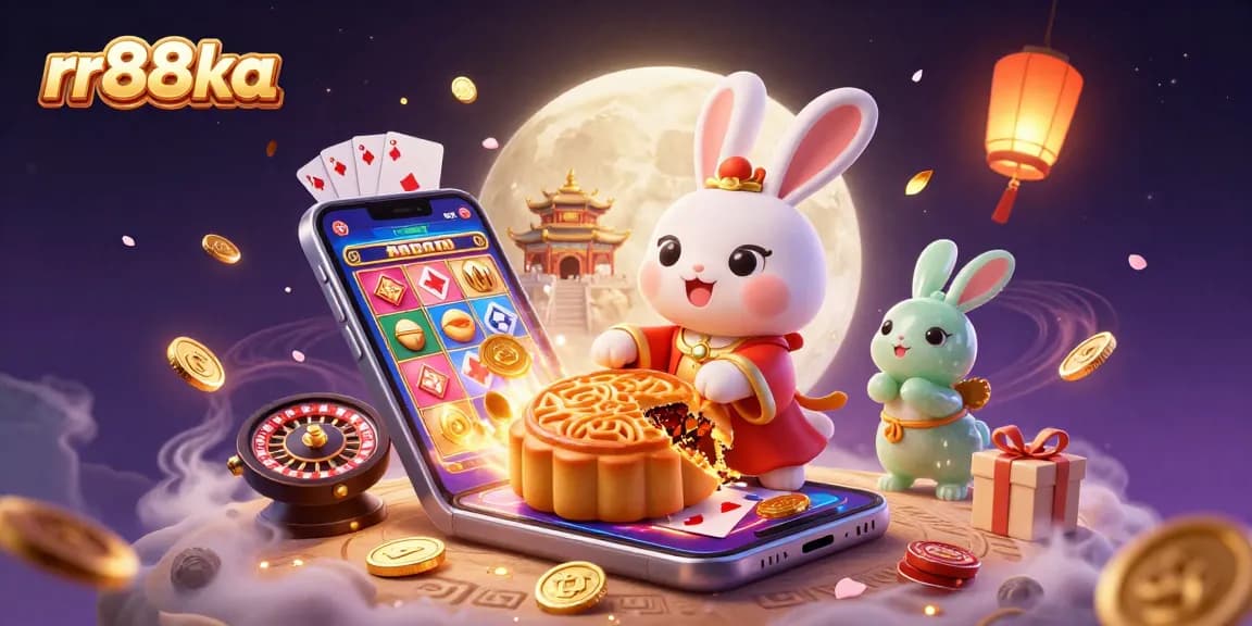 Experience thrilling gaming action with rr88ka—moon rabbits revealing poker chips on a lunar casino!