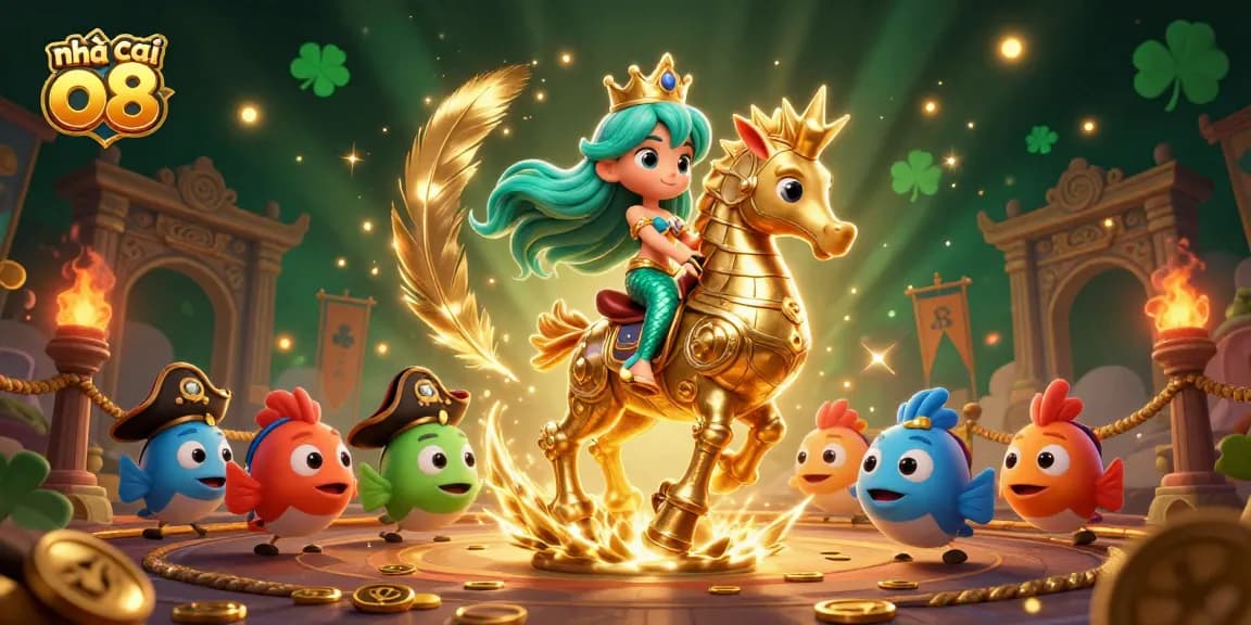 Experience the thrill at nhà cái o8 with a vibrant 3D image featuring a mermaid princess and gambling elements.