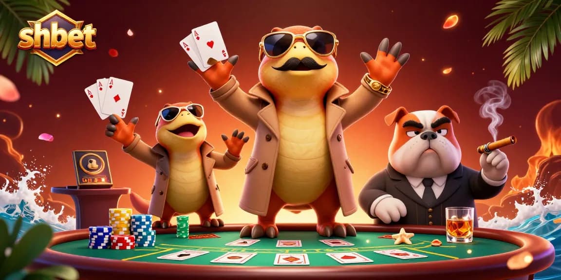 Experience shbet’s thrilling casino atmosphere with raptors in disguise at a poker table.