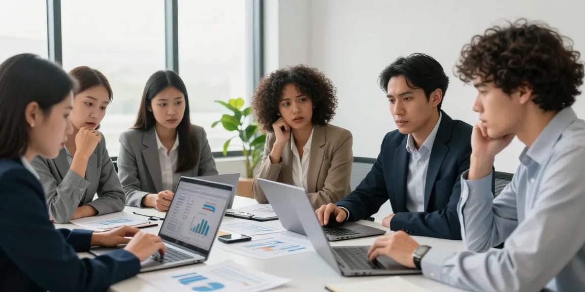 Business professionals evaluating if merchant cash advance legit during a collaborative meeting in a bright office.