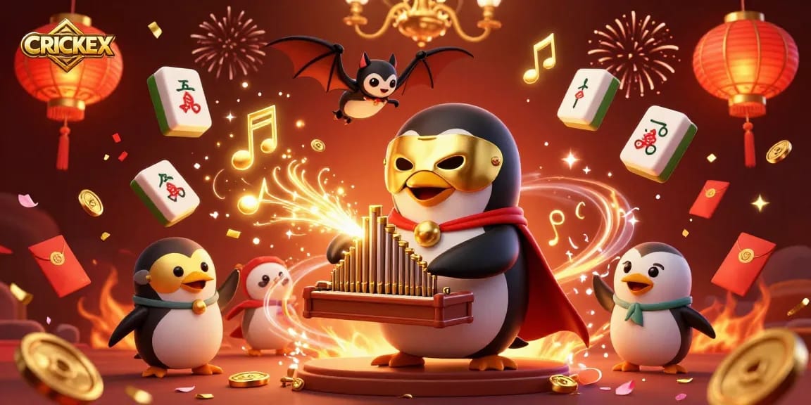 Experience CRICKEX's thrilling atmosphere with a penguin playing music and launching coins!