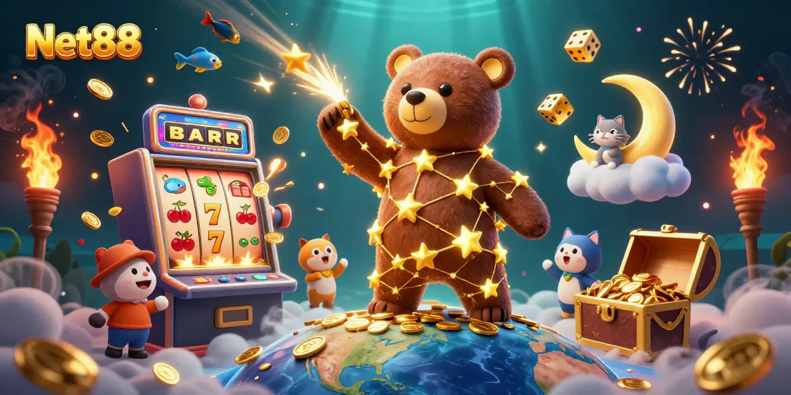 Experience thrilling jackpots with Net88's festive casino scene filled with vibrant characters.