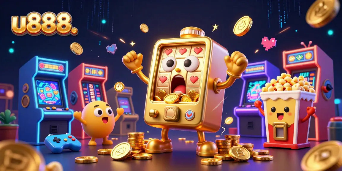 Witness the excitement at u888. as a golden slot machine hits the jackpot amidst cheering baby slots.