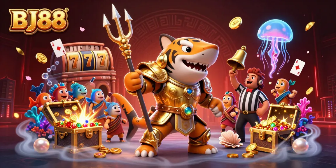 Experience thrilling casino action with BJ88's vibrant 3D underwater scene featuring exciting slot elements.