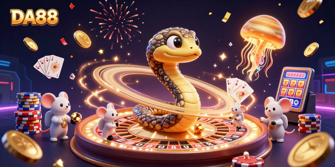 Engage with DA88's cosmic casino scene featuring vibrant space characters and winning action.