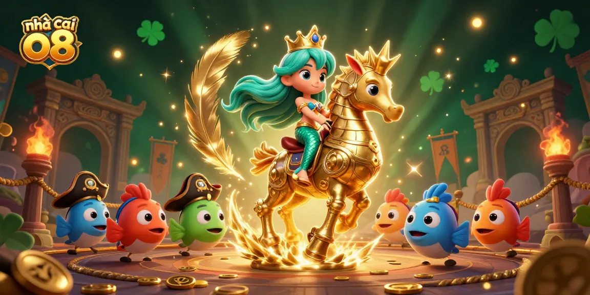 Experience the thrill at nhà cái o8 with a vibrant 3D image featuring a mermaid princess and gambling elements.