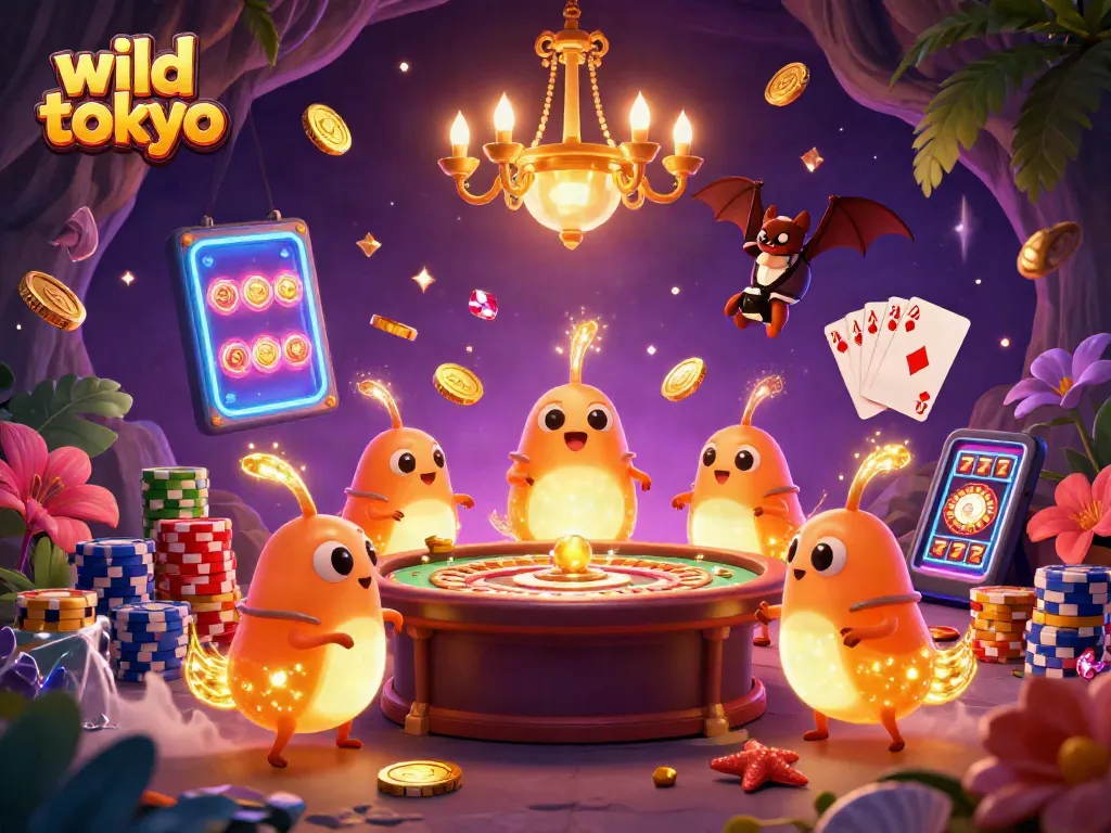 Experience thrilling games at wild tokyo with glowworms lighting the casino, coins cascading!