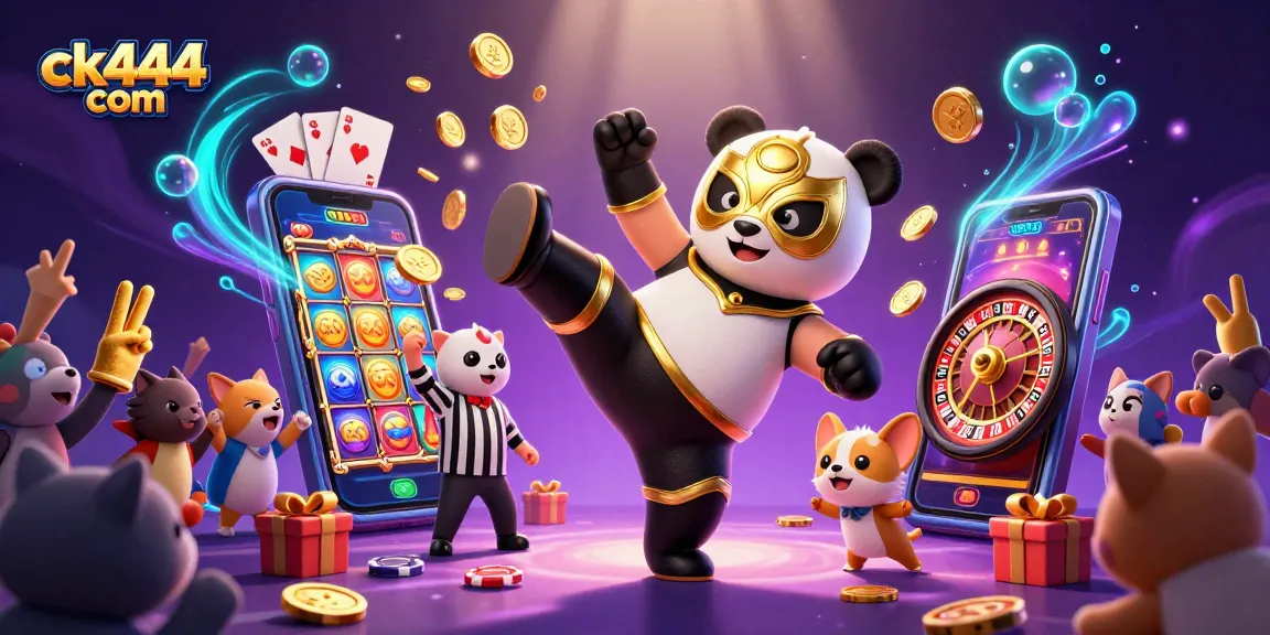 Engage in thrilling gameplay at ck444 com with a vibrant 3D casino scene featuring wildlife characters and slot games.