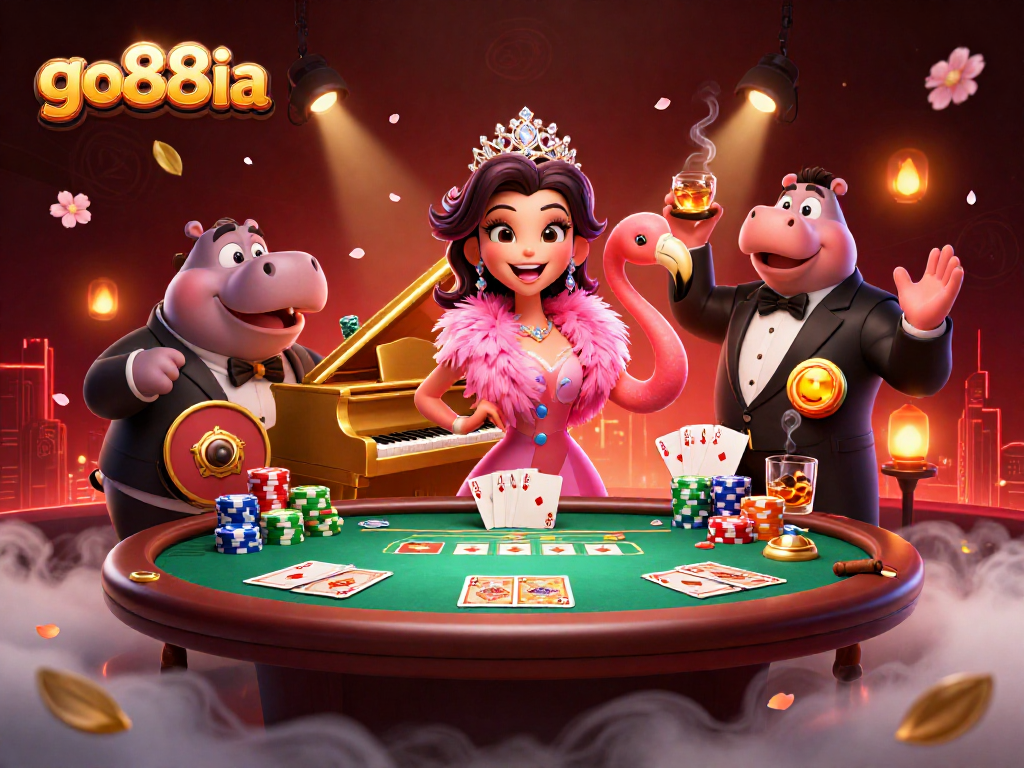 Experience the fun at go88ia casino with vibrant characters and thrilling game elements in this lively scene.