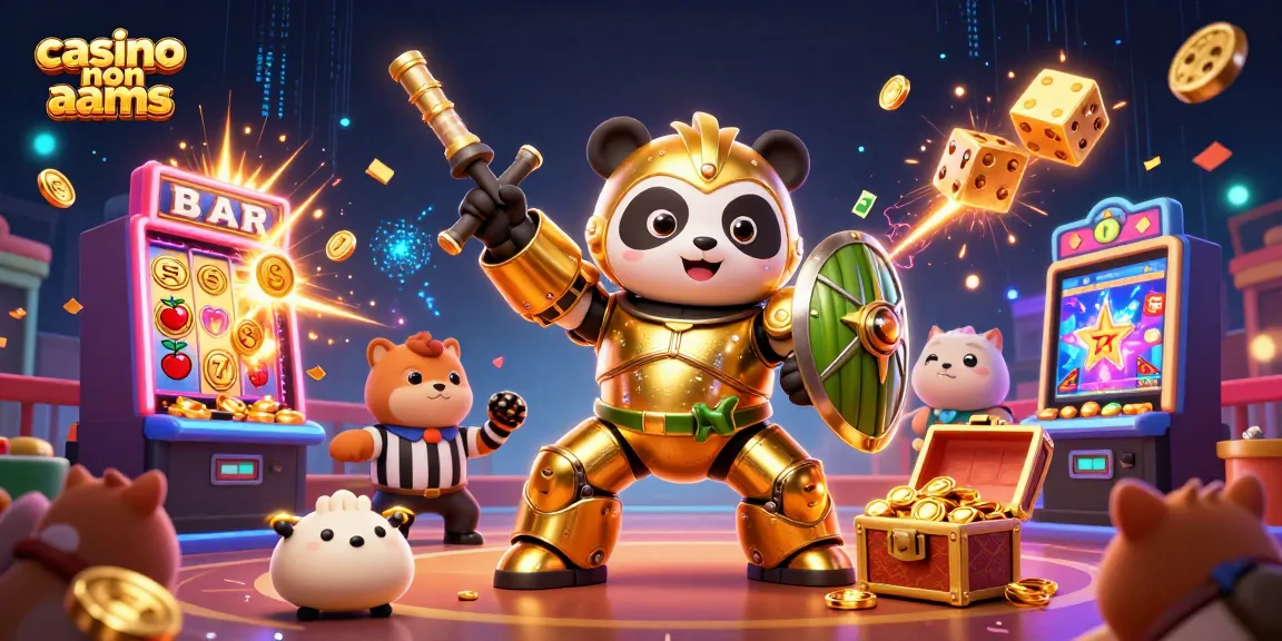 Experience the excitement of casino non aams with a golden panda in a mech-suit amidst dynamic game elements.