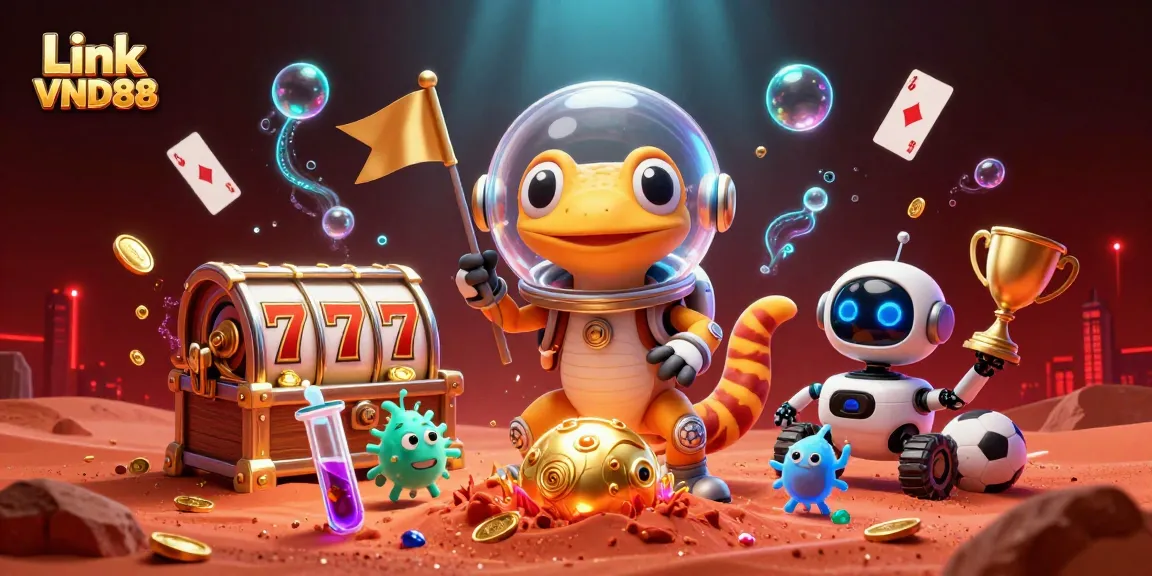 Experience fun and excitement at Link VND88, featuring colorful slot reels and vibrant casino elements.