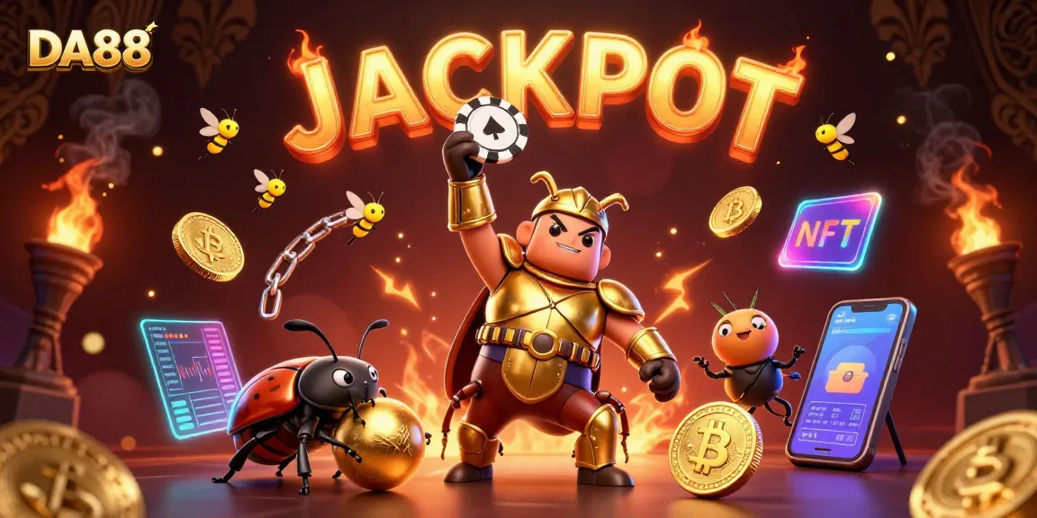 Experience DA88's exciting casino appeal with vibrant 3D beetles showcasing a jackpot theme.
